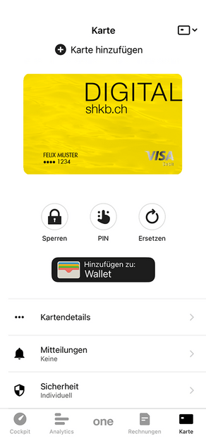Visa Debit Karte DIGITAL Schaffhauser Kantonalbank